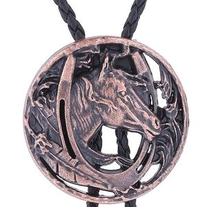 New Horse Horseshoe And Cowboy Boots Leather Bolo Tie